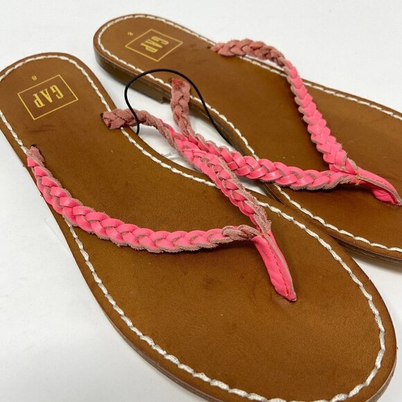 GAP | Braided Leather Neon Coral Sandals Flip Flops 8 NWT - Picture 2 of 6